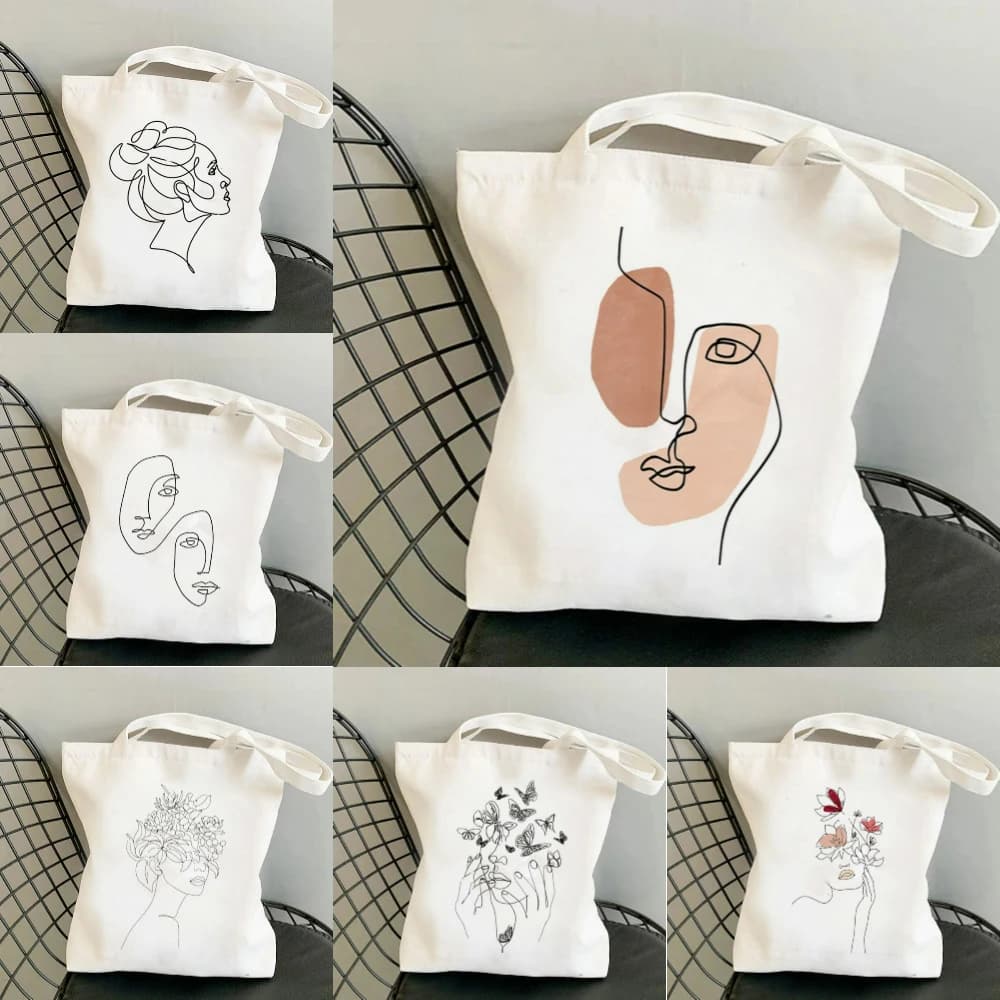 Borsa tote moderna in tela con stampa astratta del volto Shopper riutilizzabile ecologico per lavoro, pendolari, shopping scolastico, borsa per gli elementi essenziali quotidiani