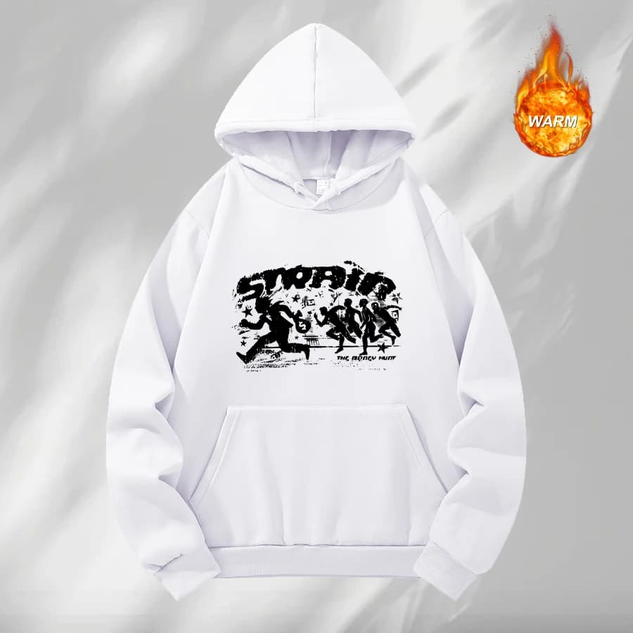 Men's Thick Hoodies With Retro Silhouette Print Autumn Winter Pullover Sweatshirt Suitable For Daily Commute And Gym Wear