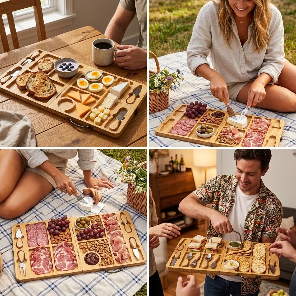 Tagliere pieghevole per formaggi con manico per picnic, campeggio e feste
