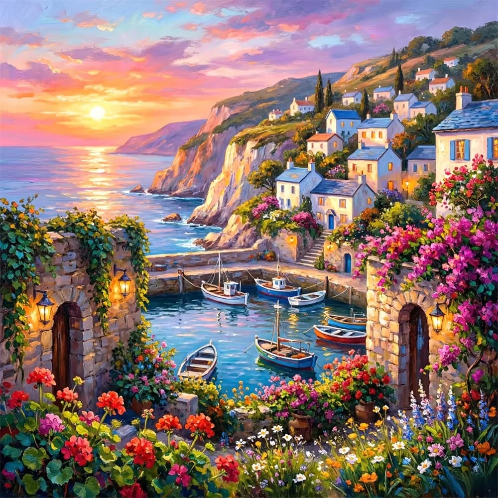 DIY Oil Painting By Numbers Kit Seaside Landscape Acrylic Paint By Numbers Diy Numbers Painting Art on Canvas By Numbers