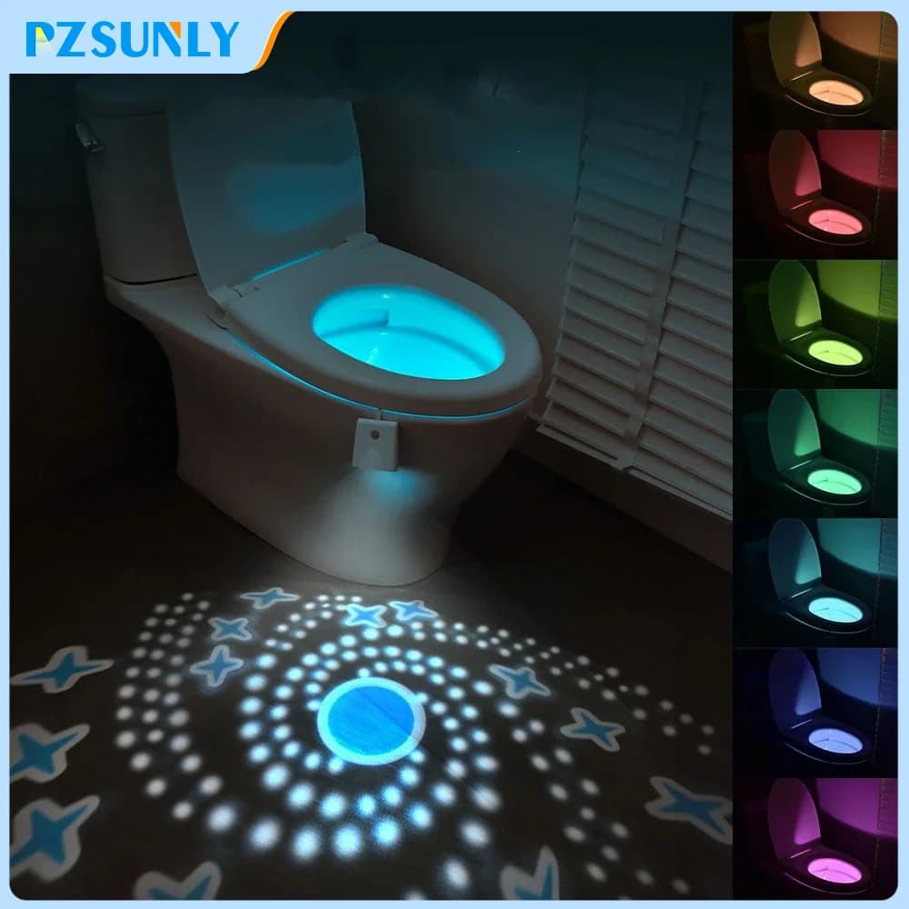 Lampada da notte per WC con sensore di movimento, luce a LED per WC, lampada da notte a LED ricaricabile a 7 colori per la decorazione del bagno