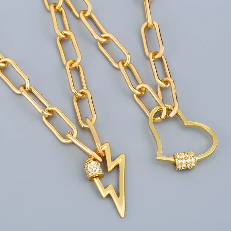 Collana a cuore placcata in liquidazione per donna Collana con moschettone con chiusura a fulmine Collana con zirconi in rame Gioielli punk nker30