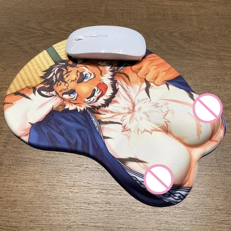 Tappetino per mouse da polso divertente con motivo tigre, tappetino per polso antiscivolo 3D Anime, per giochi e ufficio, idea regalo da collezione