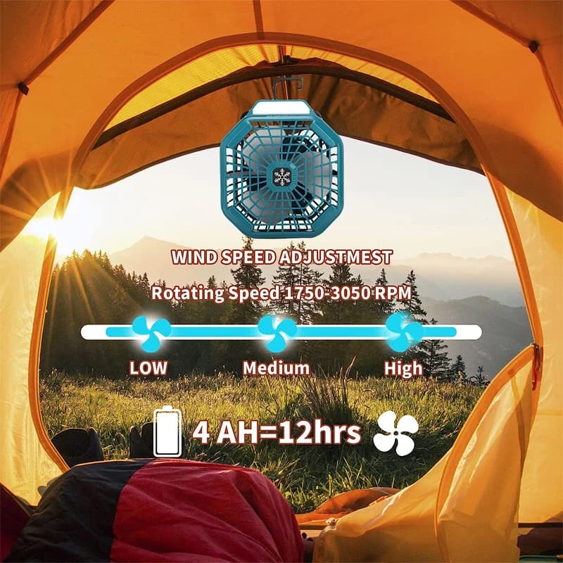 Ventilatore da campeggio portatile senza fili con telecomando a luce LED per batteria al litio Makita/Dewalt/Milwaukee/Bosch/Black & Decker 18V