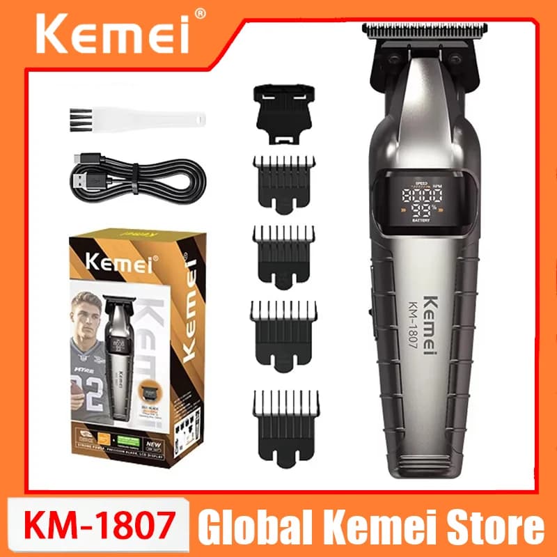 Kemei Trimmer Professional 10W 9000RPM Motor Rechargeable Hair Clippers DLC blades LED Display Trimmer For Man KM-1807