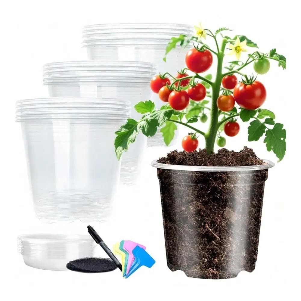 Vasi Trasparenti per Piante con Fori di Drenaggio, Vasi per Semina Fiori, Vasi in Plastica Trasparente per Piante con Etichette per Piante