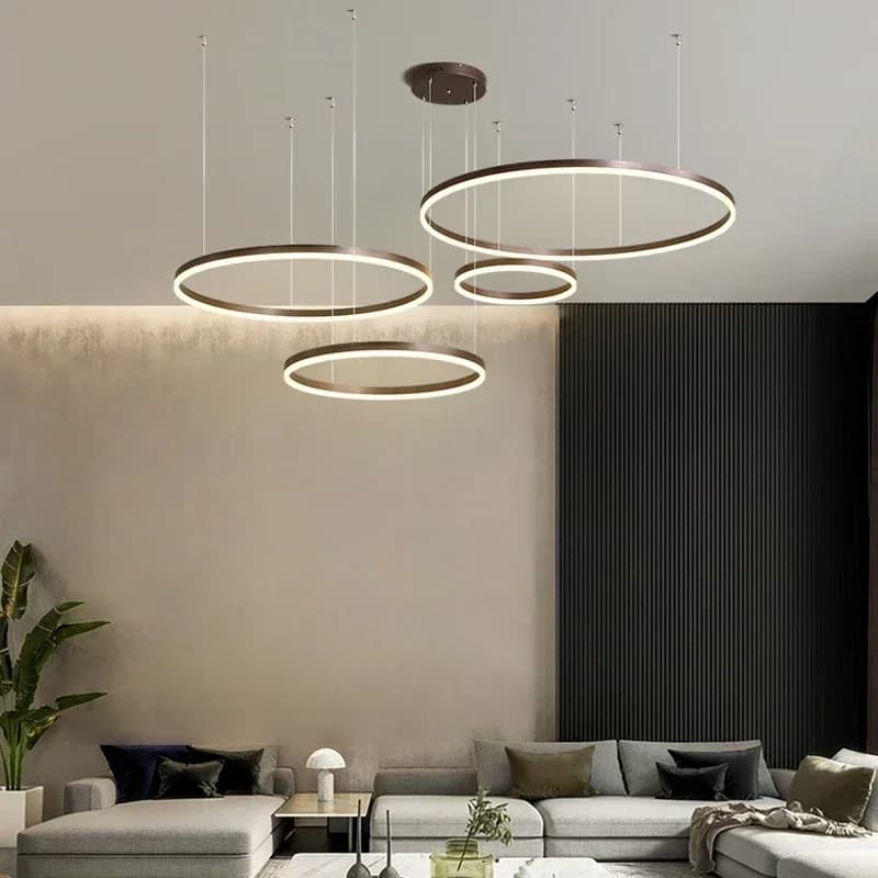 Lampadario moderno a sospensione a LED Illuminazione Anelli circolari spazzolati Illuminazione a sospensione montata a soffitto