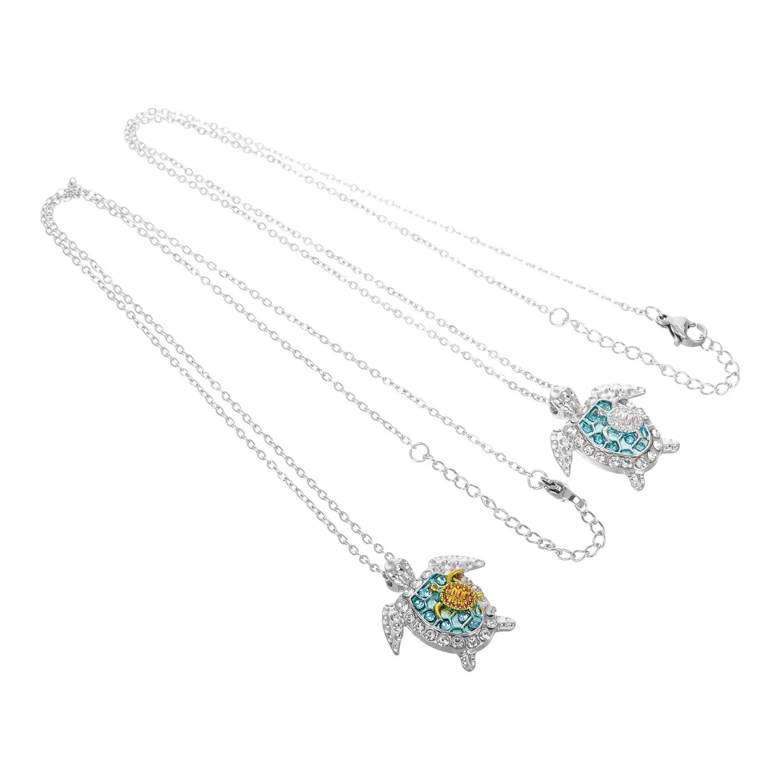 2Pcs Sea Turtle Necklace Set Turtle Pendant Jewelry Dual Tone Alloy Matching Couple Necklaces for Beach Party Date Casual Outfit