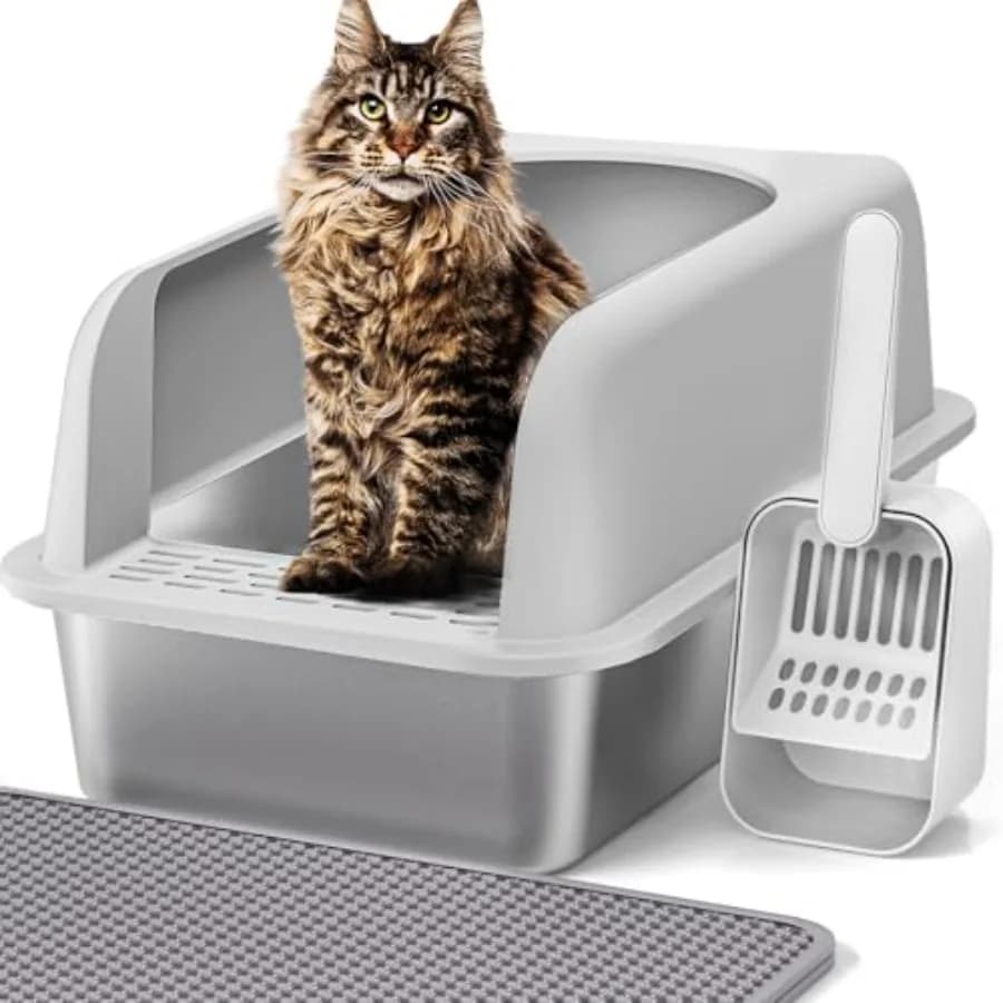 Stainless Steel Cat Litter Box with Lid, 20" L x 14.2" W x 11.8" H, Extra Large Litter Box for Big Cats with High Sided, Anti-U