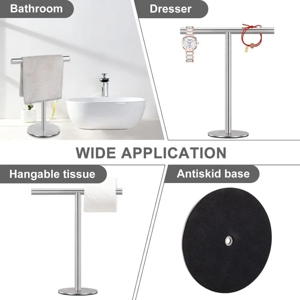 New Stainless Steel Towel Rack Movable Rustproof T-Shape Holder Modern Style Multi-Purpose Towel Bar Rack Bathroom