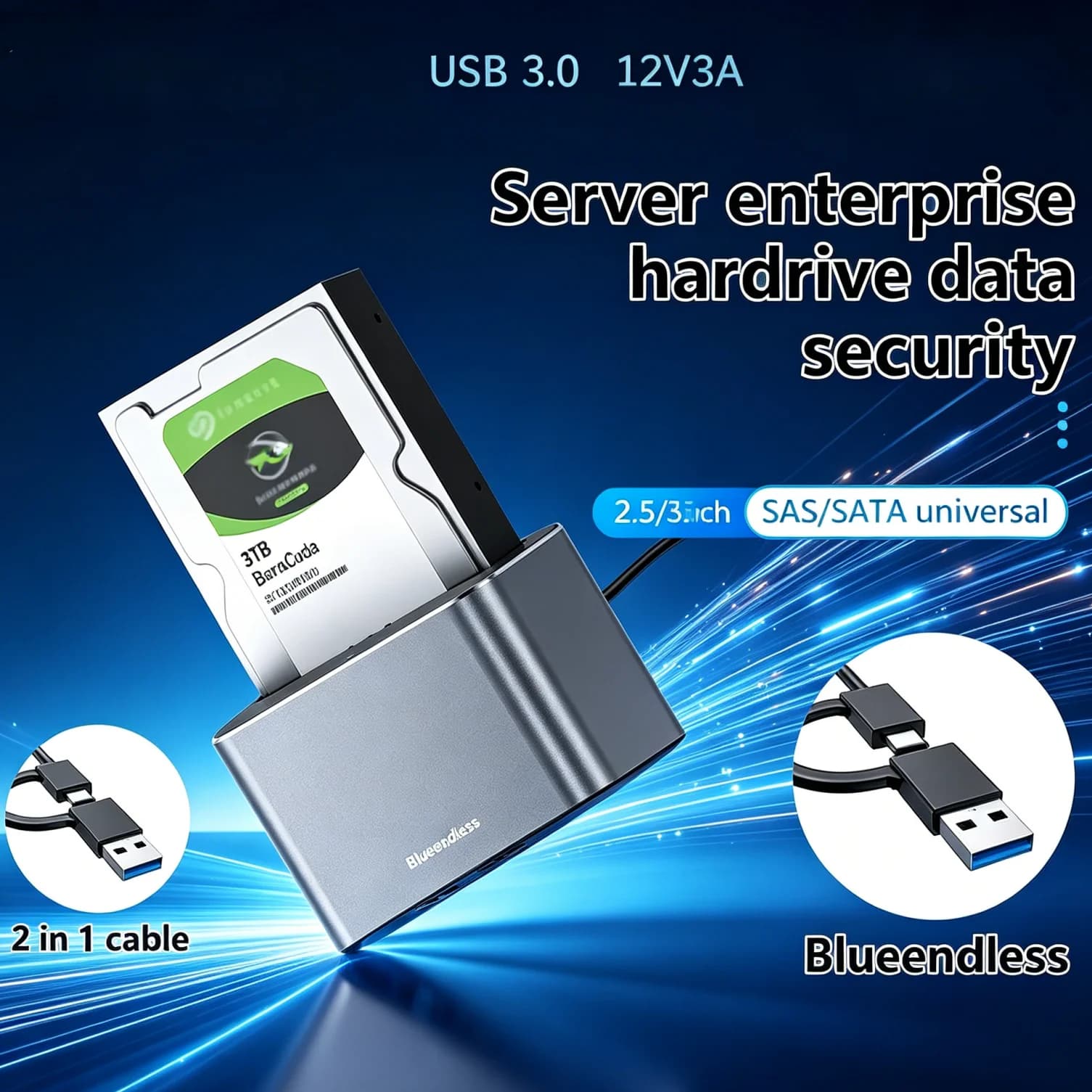 Docking Station SATA a USB 3.0 per HDD, Case Esterno per Disco Rigido SAS/SATA da 2.5/3.5 Pollici, Caddy HDD, Case HDD SATA, Box HDD
