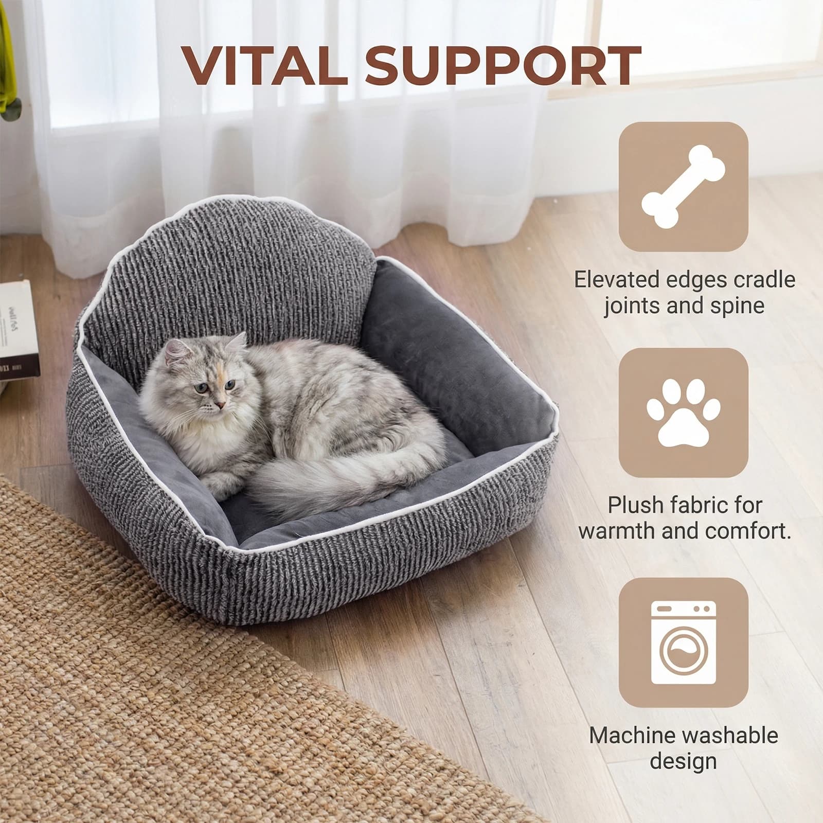 Cuccia a Strisce per Gatti e Cani, Cuscino Ergonomico a Forma di Conchiglia, Lavabile, per il Sonno dei Cuccioli