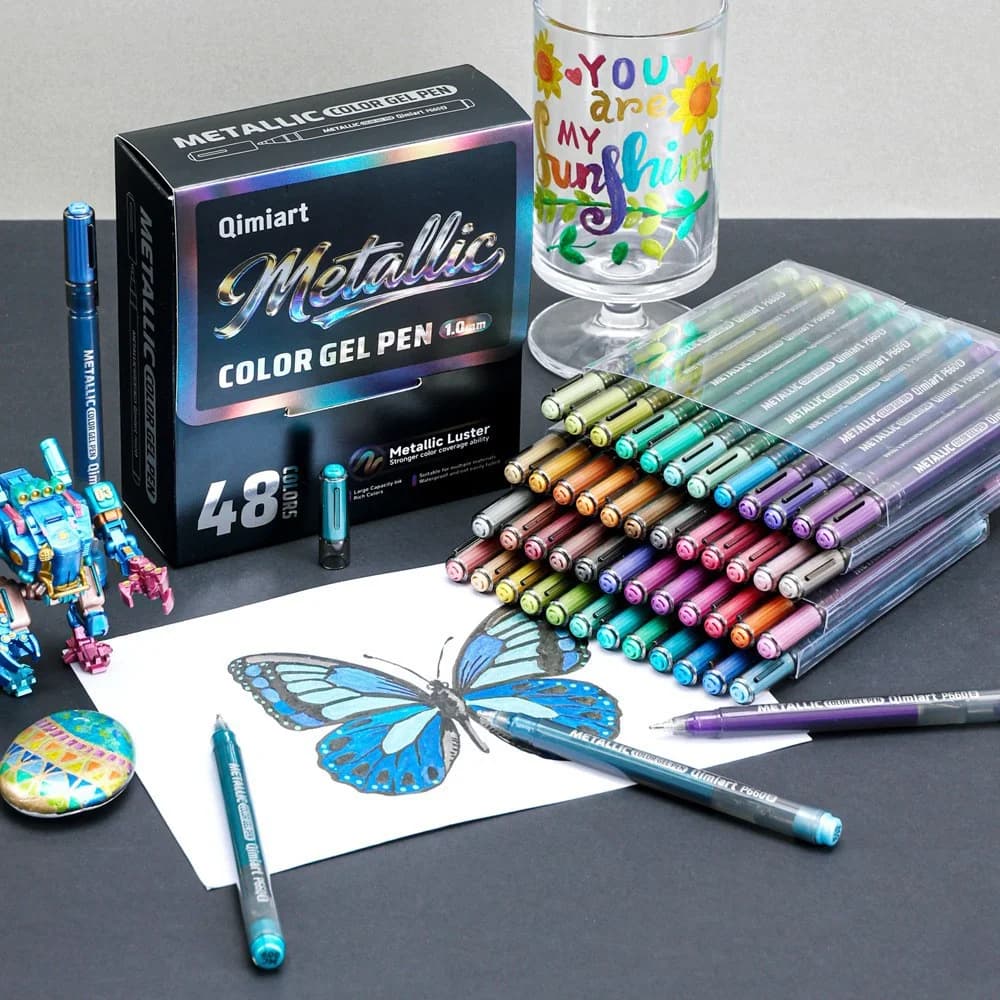 48 Colors Metallic Gel Pens 1.0mm, Shiny Metallic Markers for Rock Painting, Black Paper, Glass, Nail Art & Scrapbooking