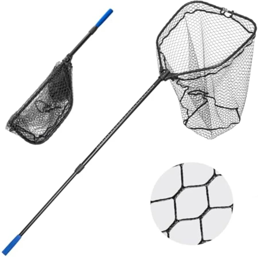 Long Collapsible Landing Net, Large Fishing Net with Telescoping Handle, Foldable, Extendable, Lightweight and Strong, Fish Net