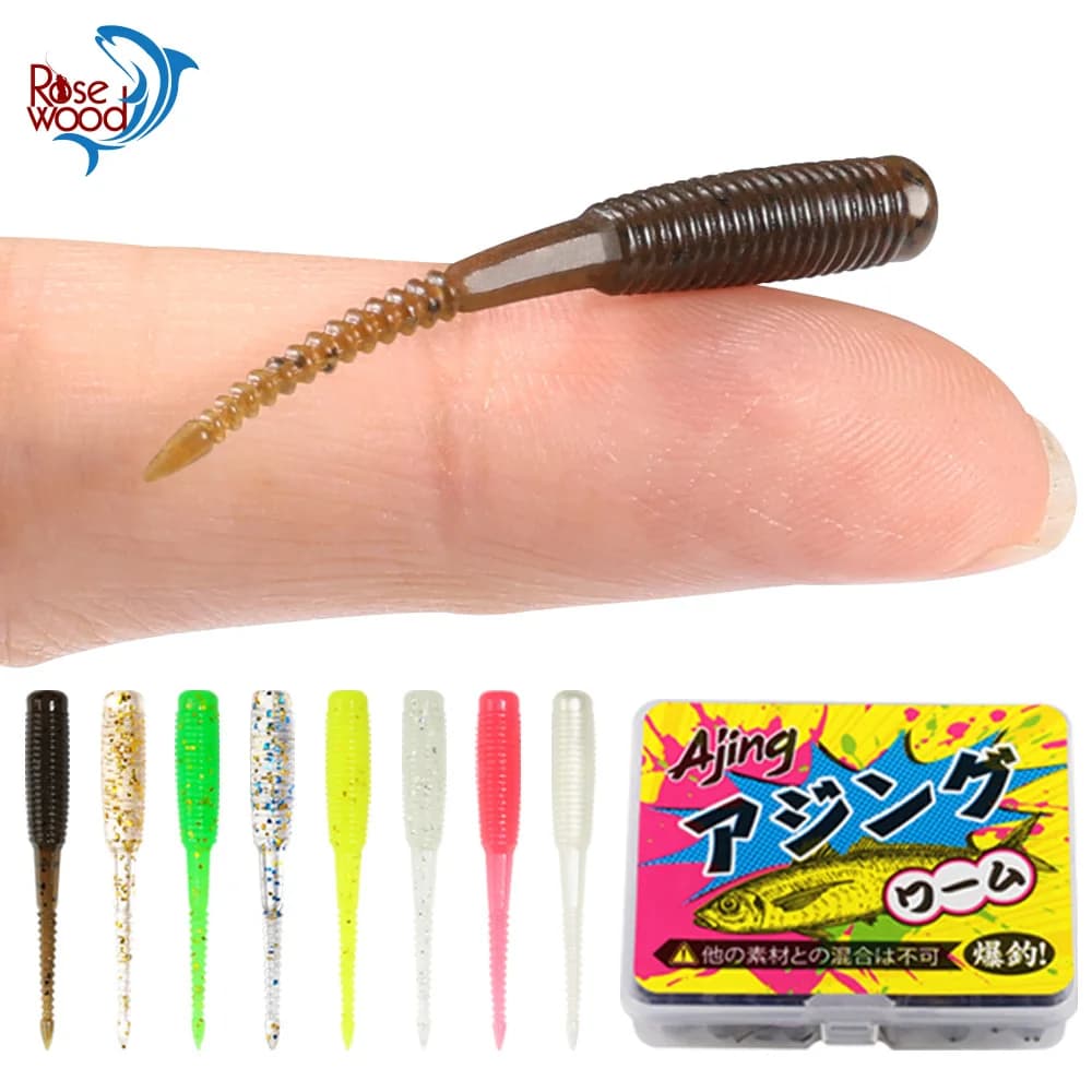 RoseWood 20 pcs/box Ajing Verme Esca Soft Fishing Rich 3.5 cm Rockfish TPR Swimbait Nightlight Ice Jig Artificial baits Bass Tackle