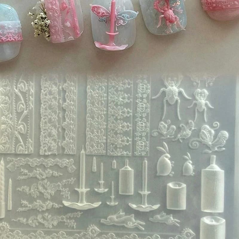 Stampo per unghie in pizzo francese fantasia 3D in silicone Decorazione per unghie Design fai da te Modello per manicure trasparente Stampo per unghie dolce farfalla