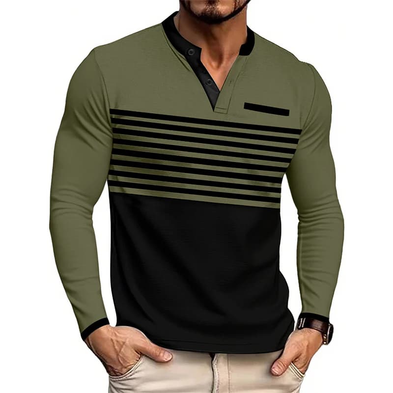 T-shirt a maniche lunghe a righe vintage da uomo Autunno Casual Golf Pullover Top T-shirt patchwork leggere e traspiranti euro-americane