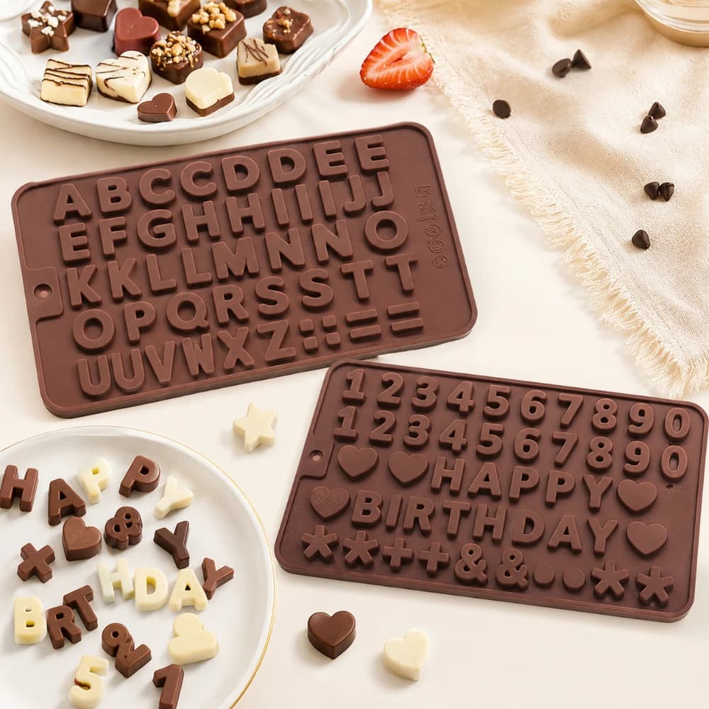 English Letter & Digit Silicone Baking Mold 2024 New Design for Chocolate Candy Ice Cube Fruit Jelly and Cake DIY Making