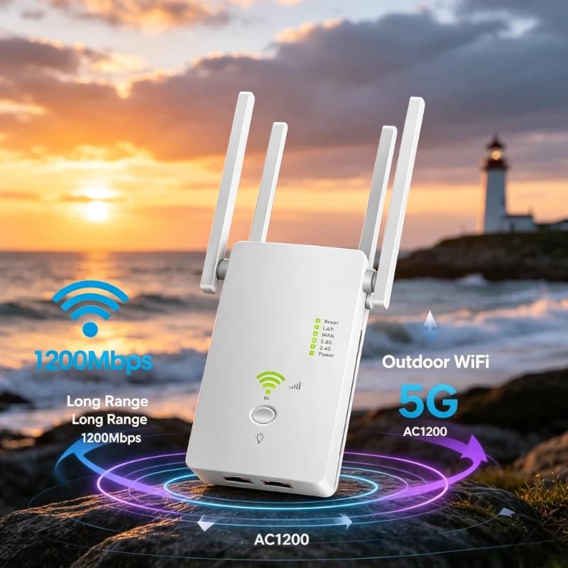 AC1200 WiFi Extender Dual Band 5G 1200Mbps Wireless Repeater Long Range WiFi Booster 802.11AC Internet Signal Amplifier for Home