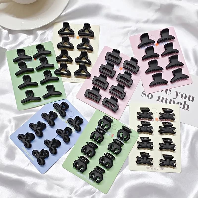 8 pieces/set geometric hair clips in black plastic and colorful for girls, mini hair clips, children's hairpins, adorable hair accessories