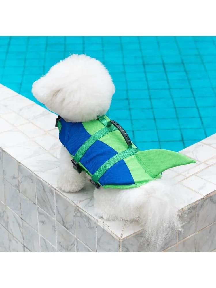 Dog life jacket with leash handle, swimsuit for small, medium, and large dogs, color-block design, swimming vest, swimwear