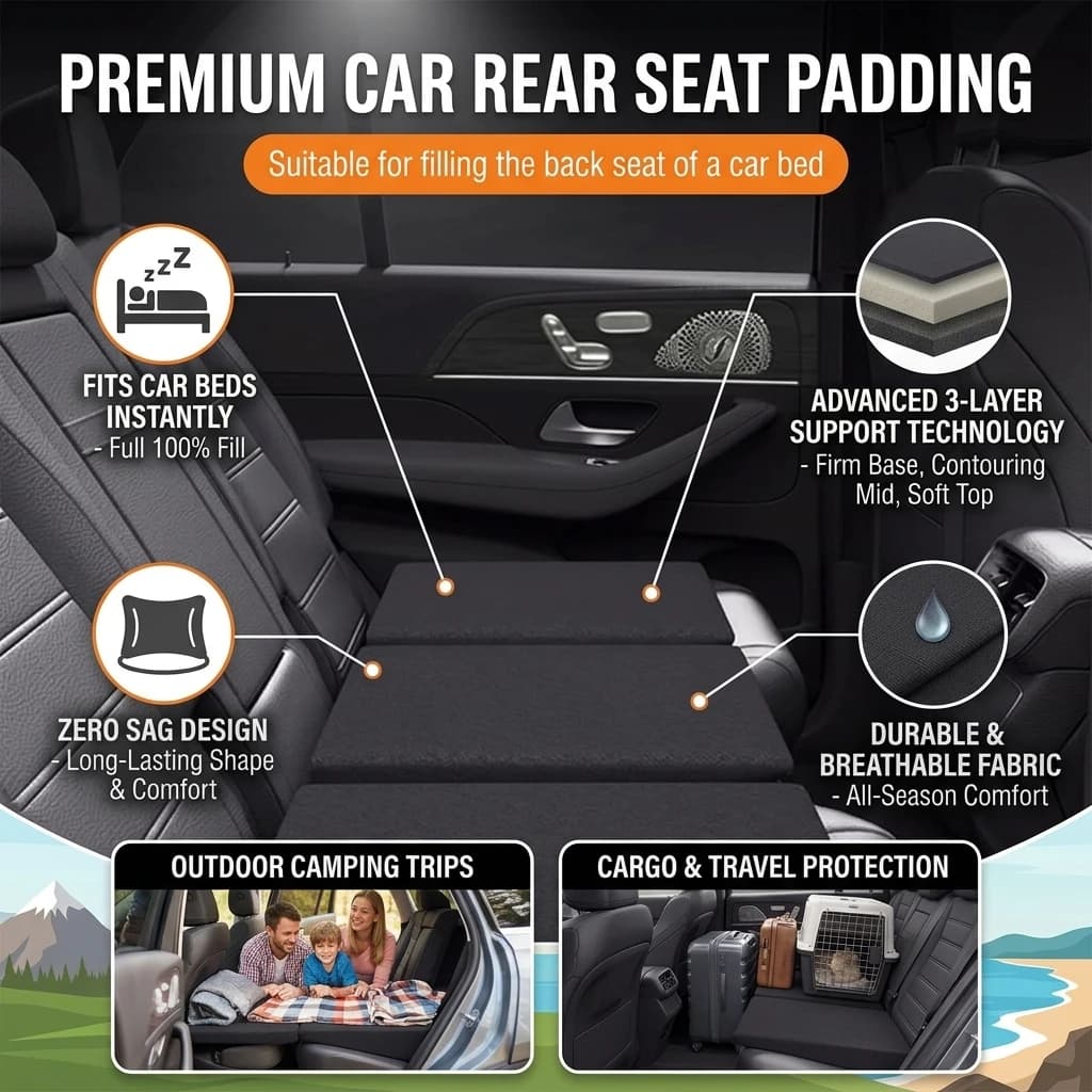 Universal Car Back Seat Leveling Pad For Car Bed Conversion Fill Seat Gap Heighten Cushion Multi Use Auto Sleep Accessory