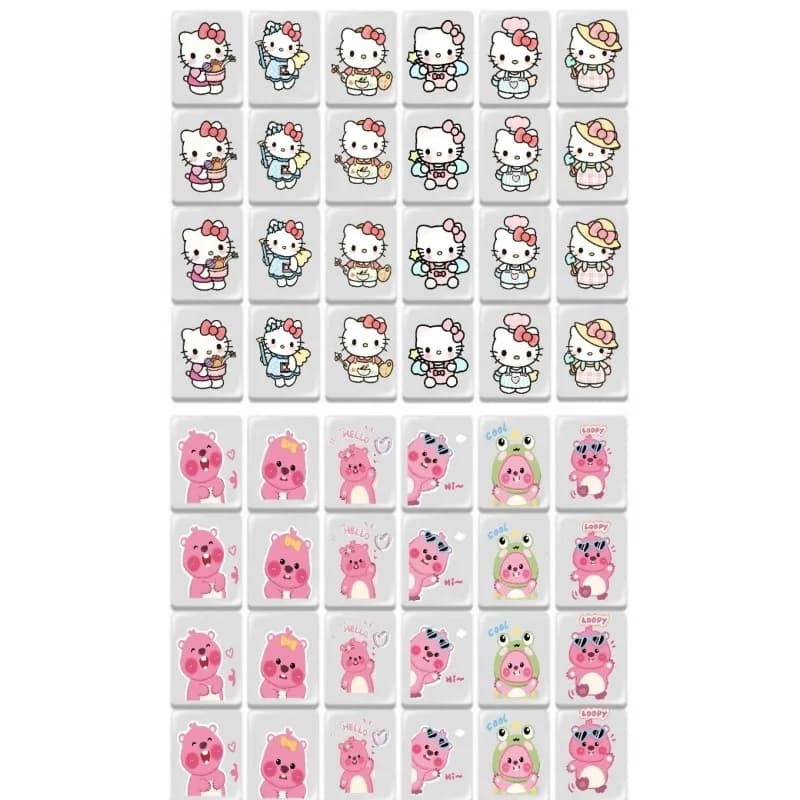 Hello Kitty Mahjong Set 24mm Mini Blocchi per bambini Fuga al mare Memoria Gioco di abbinamento Famiglia Festa Gioco da tavolo Puzzle educativo Giocattolo