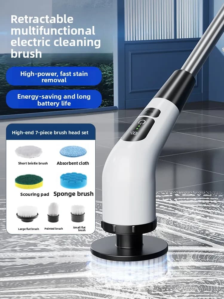 Spazzola elettrica per la pulizia, impermeabile, con manico lungo, per WC, spazzola multifunzionale per pavimenti domestici, spazzola elettrica per pavimenti del bagno