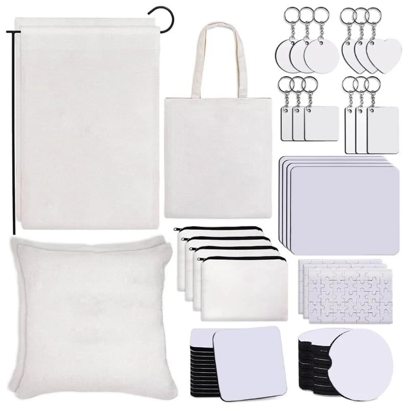 Set portachiavi cuore vuoto MDF stampa a sublimazione spazi vuoti per borse trucco fai da te e Mousepads 76 pezzi