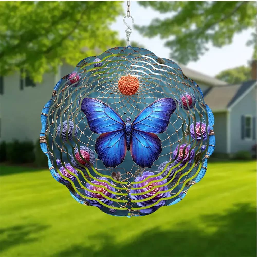 CIFBUY Metal Wind Chime Dreamcatcher Magnet Blue Butterfly Purple Rose Red White Feather Garden Hanging Home Decor