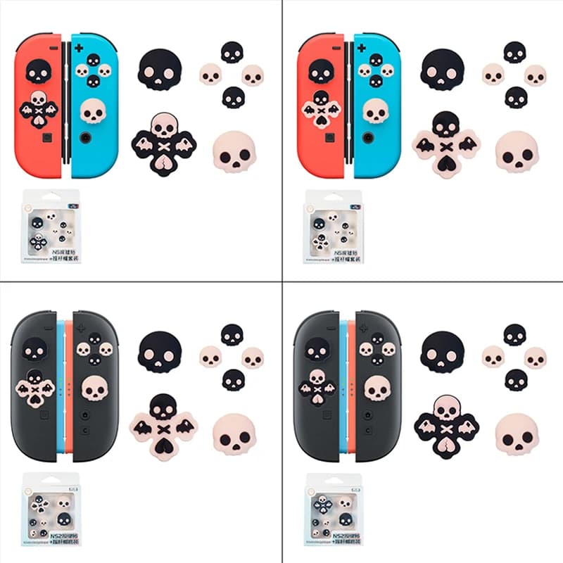 Cover in Silicone Morbido a Forma di Teschio con D-pad, Tasti ABXY e Adesivi per Switch 2/NS Lite Oled Joy-con, Copri Levetta e Grip per Thumb Stick