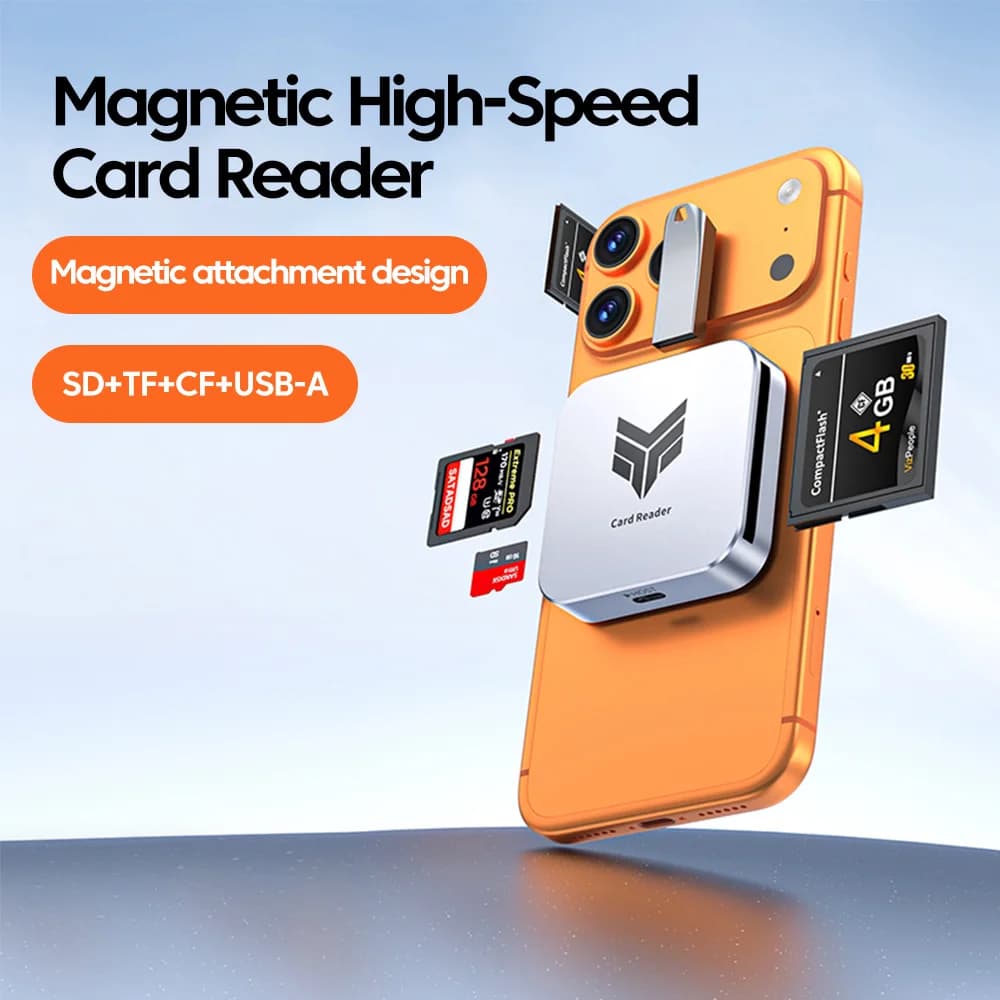 Magnetic 4-in-1 Card Reader CF SD TF Cards USB2.0 Memory Cards Reader With USBC Cable For Iphone Tablets Adapter Docking Station