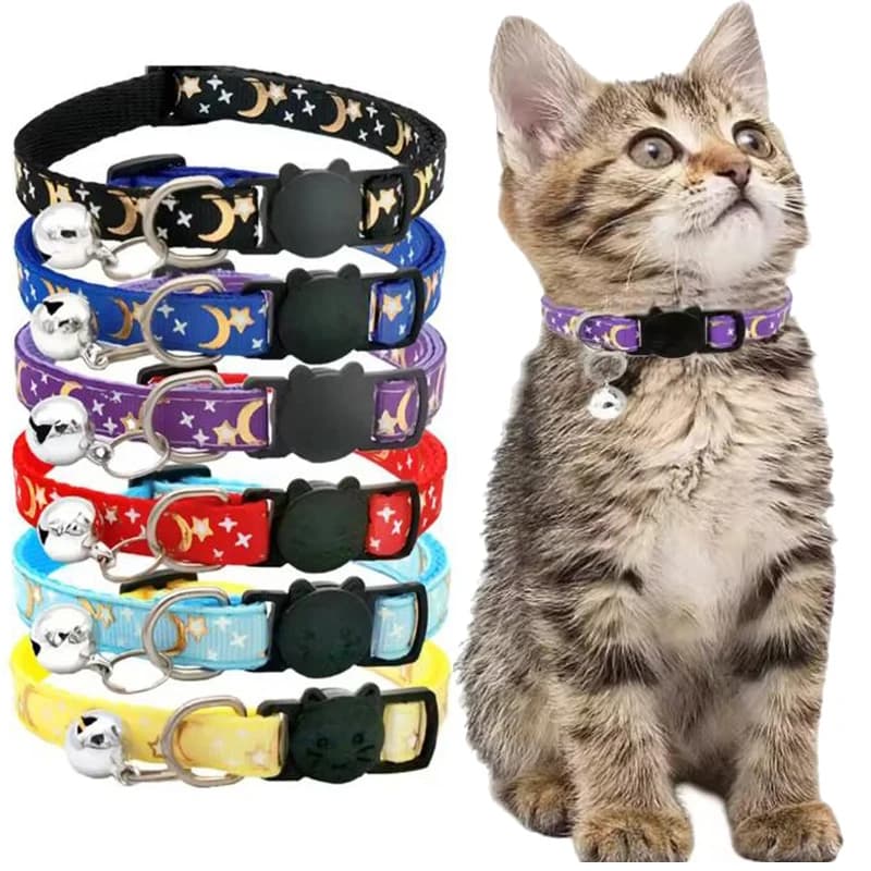 1/2/3 Pezzi Collare per Animali Domestici con Campanello, Collare Regolabile con Stella e Luna per Cani, Cuccioli, Gatti e Gattini, Collana con Campanello di Sicurezza, Accessori per Animali