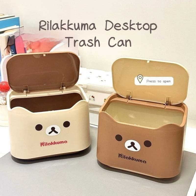 Rilakkuma Simpatico cestino per rifiuti da scrivania a forma di cartone animato, con apertura a pressione, piccolo contenitore per rifiuti per casa, camera da letto, ufficio, auto, contenitore portaoggetti da scrivania
