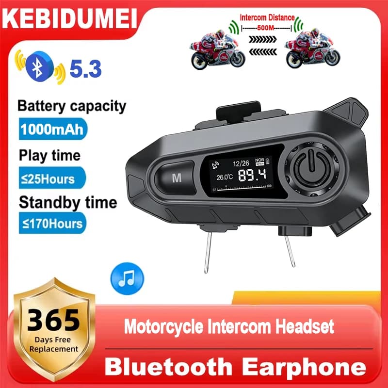 Interfono Bluetooth 5.3 per Casco Moto, Auricolare Wireless Impermeabile per Chiamate a Mani Libere