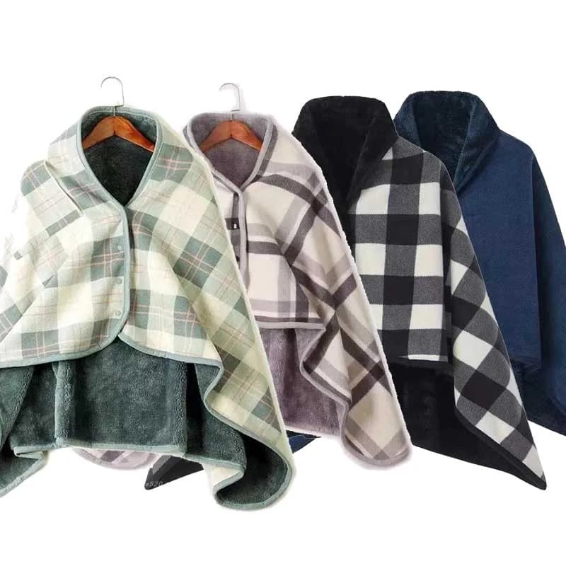 Coperte indossabili Coperta con scialle Flanella Coperta da ufficio casual pigra Coperta con mantello termico Coperta per pisolino da ufficio in velluto corallo