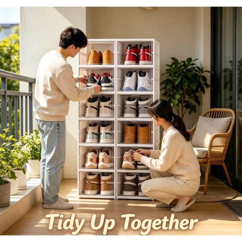 6 Layers Foldable Transparent Shoe Storage Organizer, Stackable Dustproof High-top Sneaker Shoe Rack Box