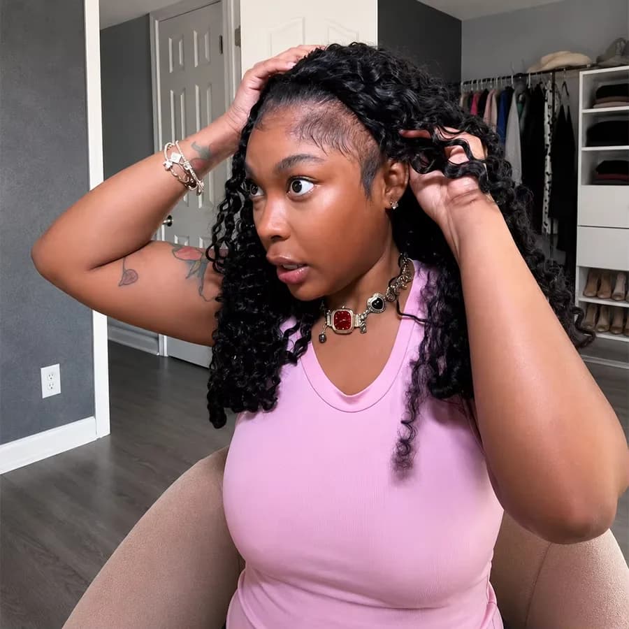 12A 220% Density Curly Half Wig Human Hair Wear Go Machine 3 In 1 Natural Black Style Seamless Flip Over Drawstring Headband Wigs Clip Beginner Friendly Wig Wear-and-Go With Drawstring Quick Install For Women