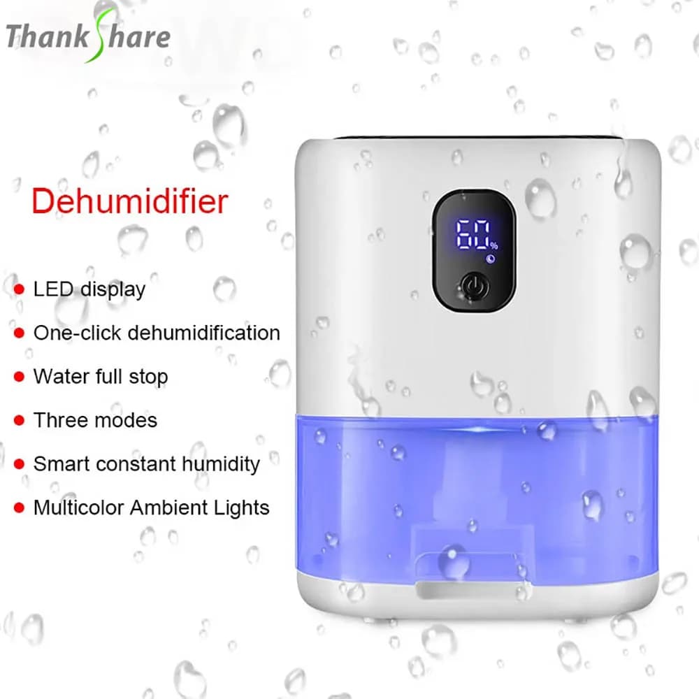 Deumidificatore domestico elettrico Essiccatore Assorbitore di umidità con serbatoio dell'acqua da 1000 ml Deumidificatore d'aria per la casa Camera da letto Cucina Seminterrato