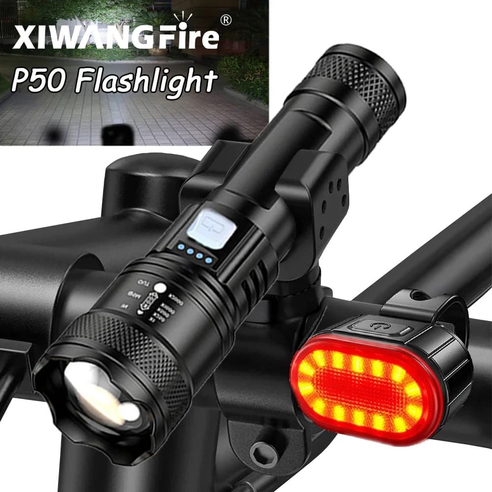2000LM Front Bicycle Light Flashlight Flashlight with LED Zoom Bicycle Lantern Rechargeable MTB Bicycle Rear Lamp via USB for Cycling