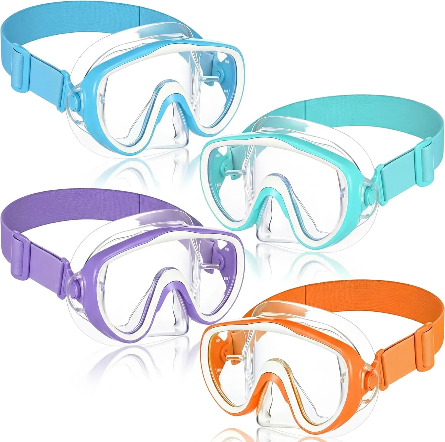 Confezione da 4 occhialini da nuoto per adulti con coprinaso, maschera subacquea per snorkeling, cinturino elastico per nuoto subacqueo