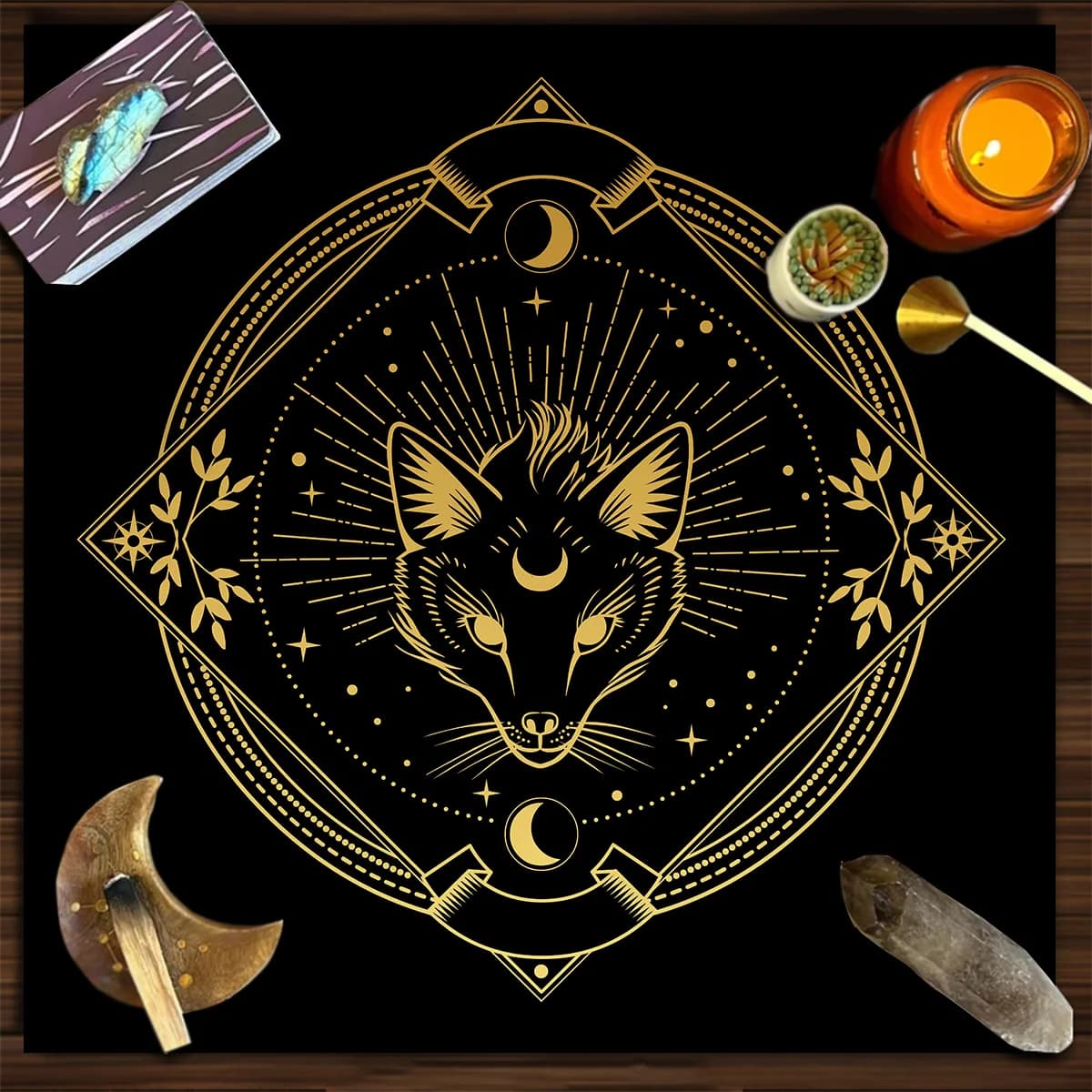 Tovaglia per tarocchi di volpe Panno per altare per divinazione Tarocchi Panno per diffusione Astrologia Spirituale Oracle Card Pad Tappetino per carte da gioco da tavolo