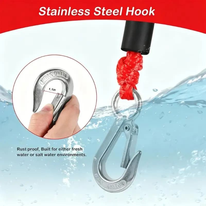Multipurpose Towing Rope 24Feet Towing Cord Marine Pull Rope Pull Strap With Double Hook Perfect For Boating And Tubing