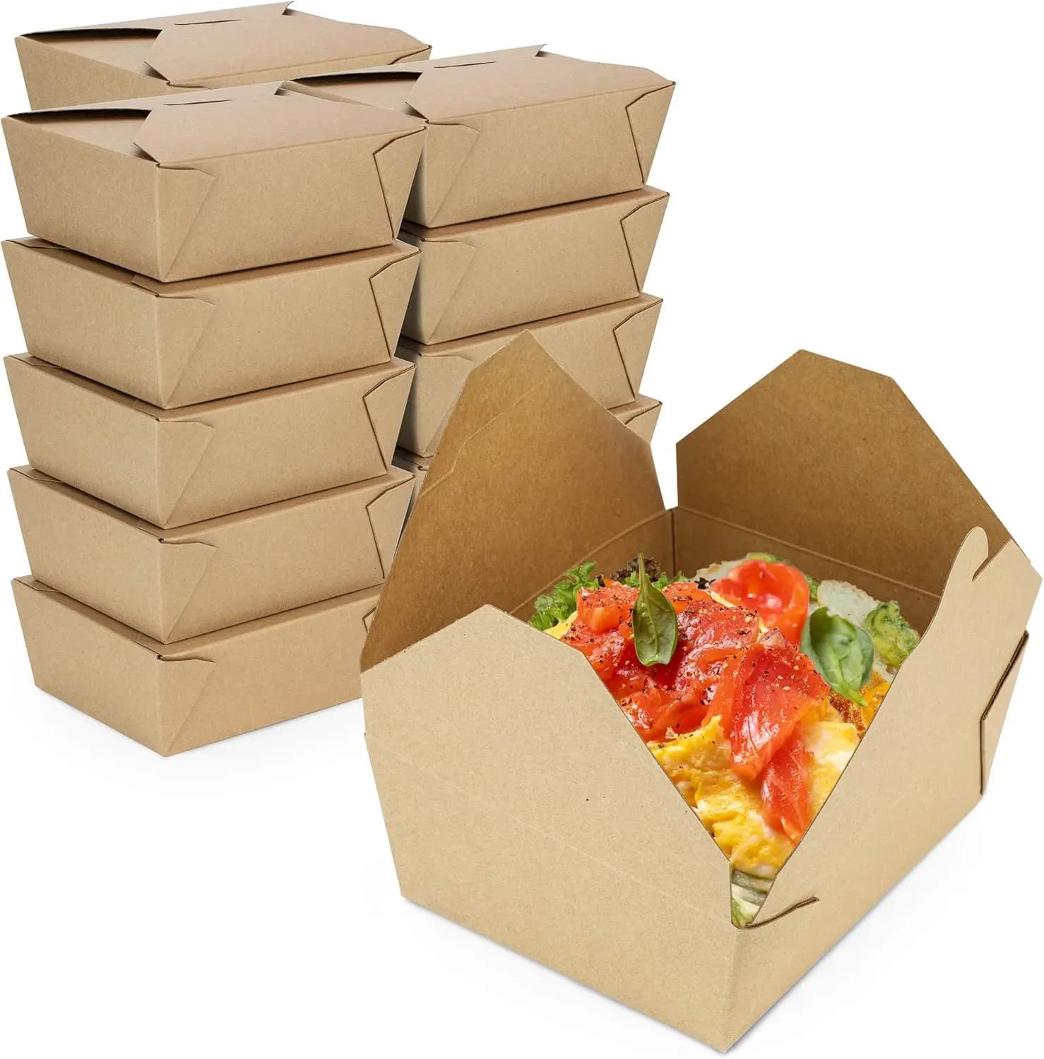 Contenitori di Carta da 48 oz per Asporto, Scatole Monouso per Pranzo e Preparazione Pasti, Adatte al Microonde, Resistenti a Perdite e Grasso, Confezione da 40 per Ristoranti