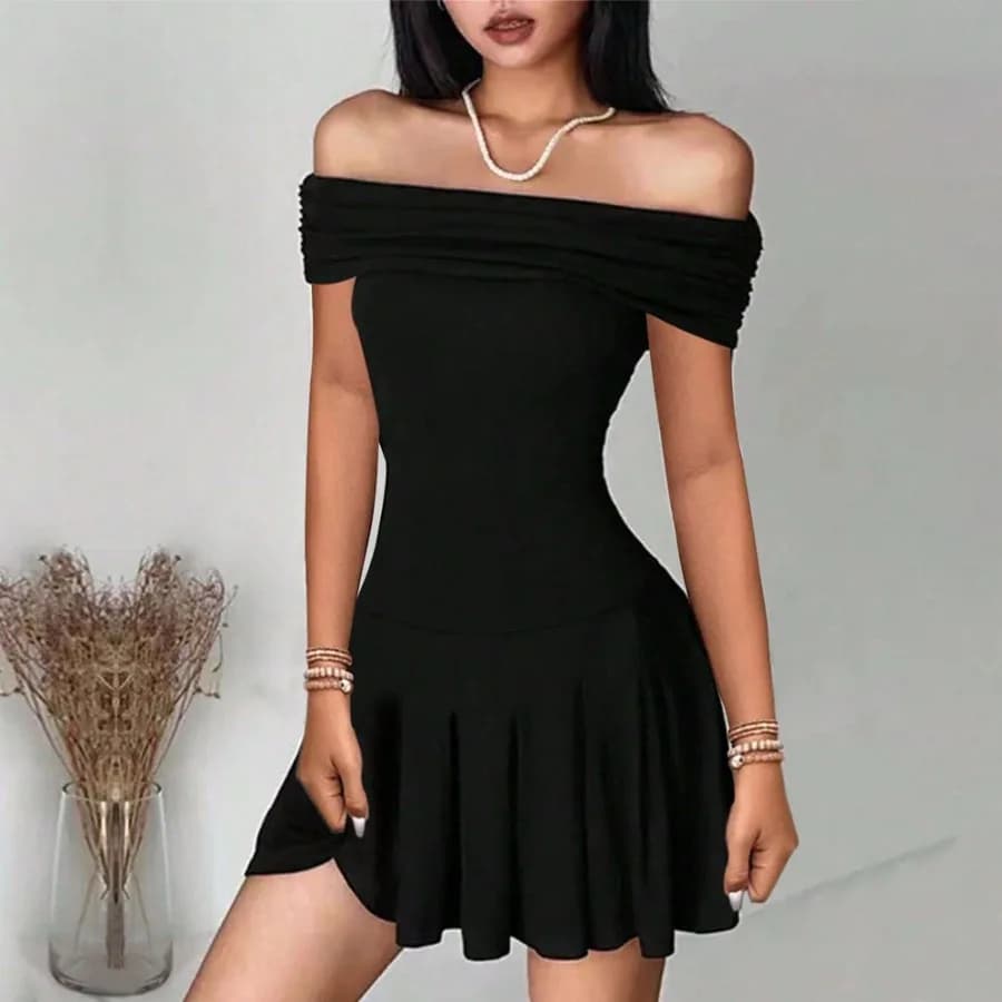 【Nuovo stile】 Abbigliamento donna 2026, vestito estivo stile Pure Desire che esalta la clavicola, gonna corta a vita alta con scollo alto per donna