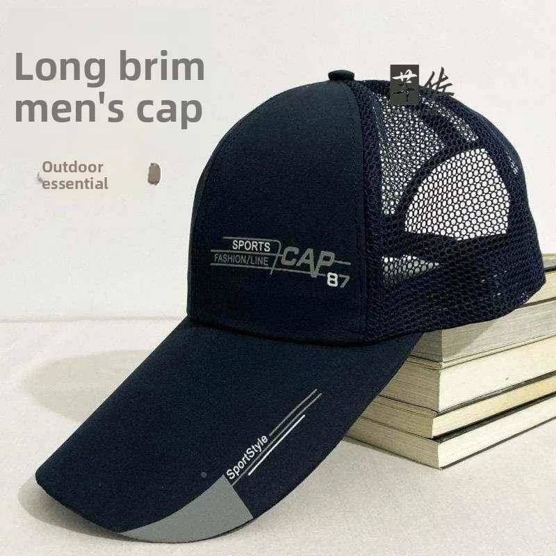Men's Summer Outdoor Fishing Net Cap Breathable Long Brim Sun Hat Fishing Duckbill Cap Baseball Style Sunguard Accessory