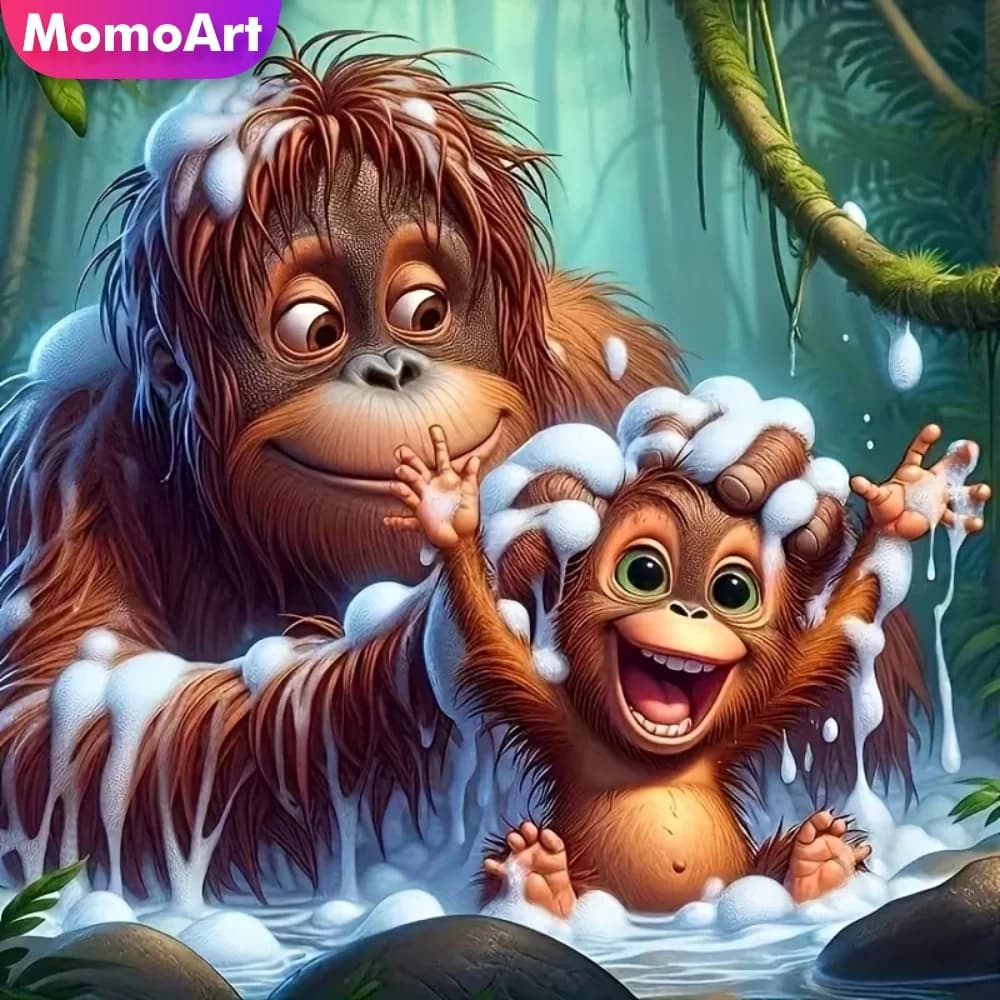 Momoart Kit Pittura Diamante Mosaico Scimmia con Strass, Fai da Te, Punto Croce, Arte e Artigianato per Soggiorno