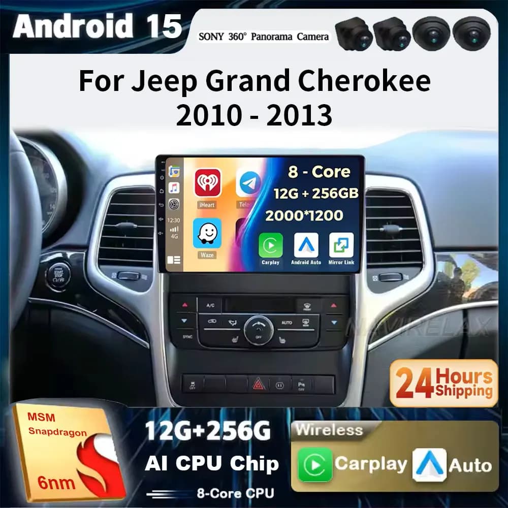 Android 15 Wireless Carplay Auto Per Jeep Grand Cherokee WK2 2008 - 2013 Autoradio Multimedia Stereo Video Player GPS Navi WIFI