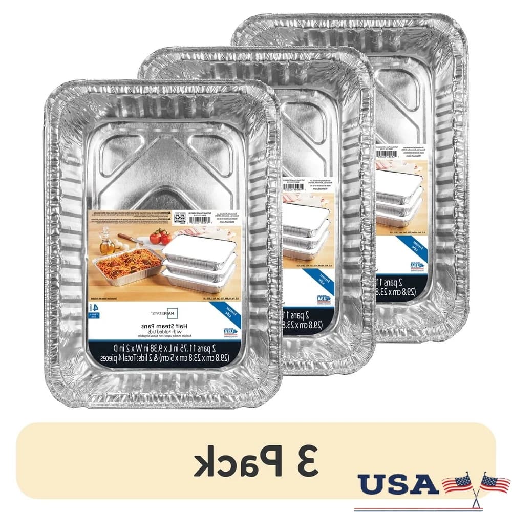 Grandi padelle da asporto in foglio di alluminio con coperchi piegati Contenitori per alimenti usa e getta Casseruola per la preparazione dei pasti Confezione da 3