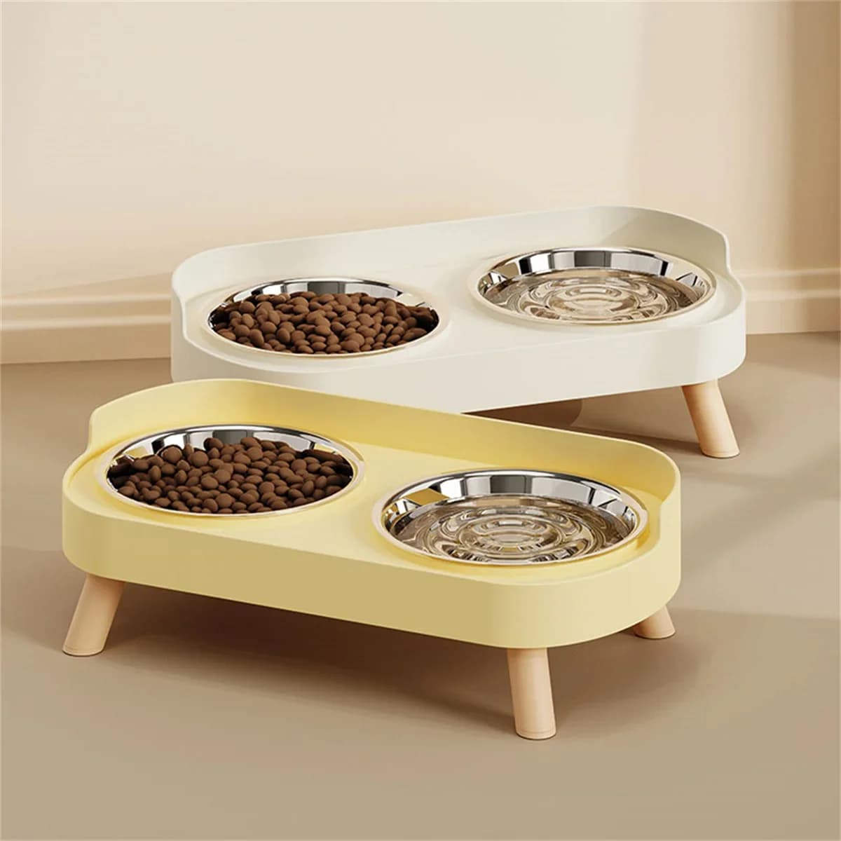 Dopamine Colorful Elevated Pet Feeder: Dual Stainless Steel Bowls with Neck Support - Fashion Food & Water Station for Pets